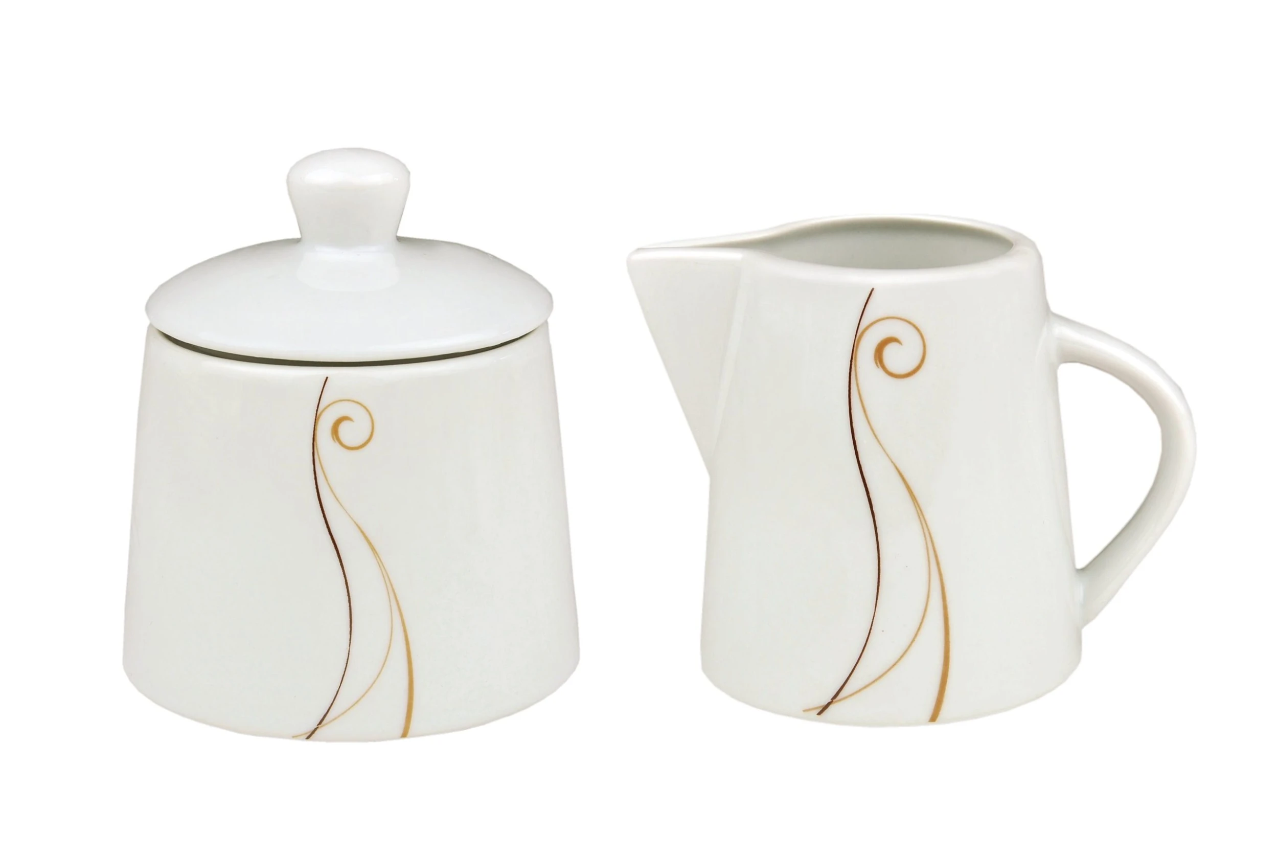 Null 2tlg. Set Zuckerdose 28cl & Milchkännchen 23cl Granada - Weißes Porzellan Mit Linien- Dekor In Beige Und Braun 1 Null 2tlg. Set Zuckerdose 28cl & Milchkännchen 23cl Granada - Weißes Porzellan Mit Linien- Dekor In Beige Und Braun